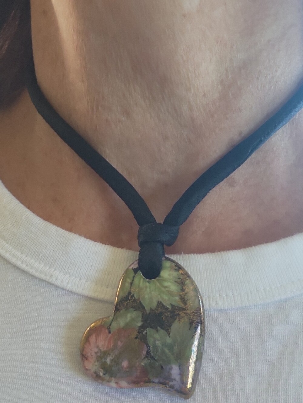 Handmade Heart Pendant Necklace in Green and Pink